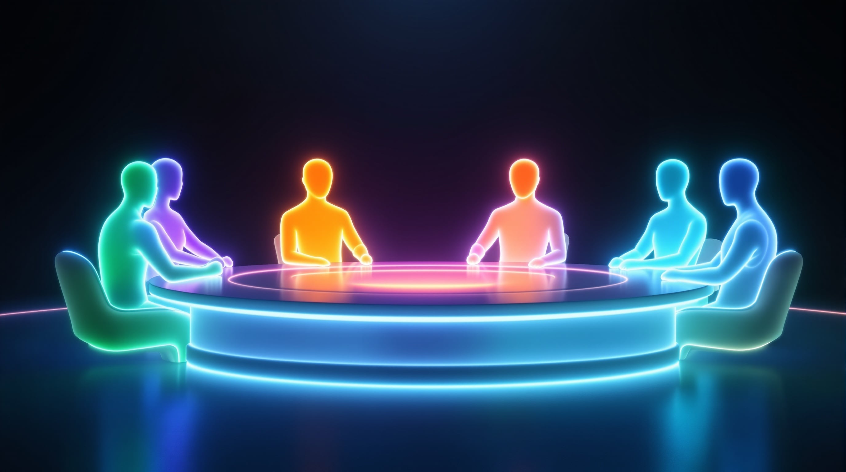 AI advisory board with specialist advisors for finance, legal, marketing, operations, HR, and technology collaborating on your business questions